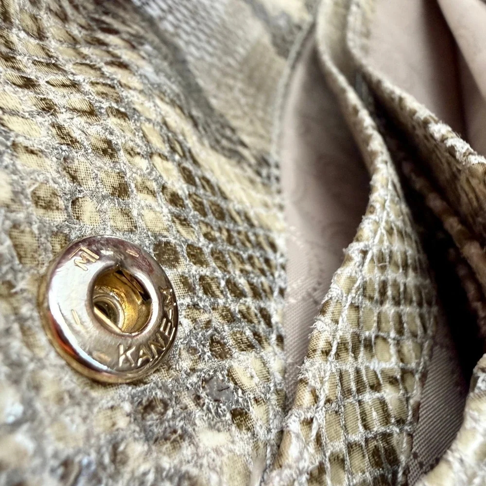 Michael Kors Snakeskin Embossed Leather Crossbody Bag Gold MK Logo Beige Tan